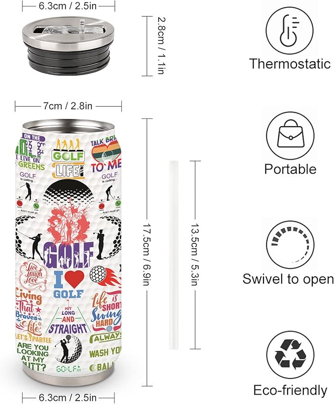 Golf Tumbler Cup With Lid - Travel Mug, Birthday Gifts for Golf Lovers, Stainless Steel Vacuum Coffee Cup for Women Men, 17 Oz