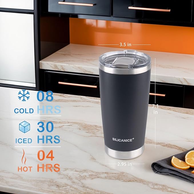 Black 20 oz Stainless Steel Double Wall Vacuum Insulated Tumbler with Lid - Dishwasher Safe & Spill Proof Travel Coffee Iced Cup & Mug For Men,Durable Coating Scratch Resistant Outdoor,Hot Cold Drink