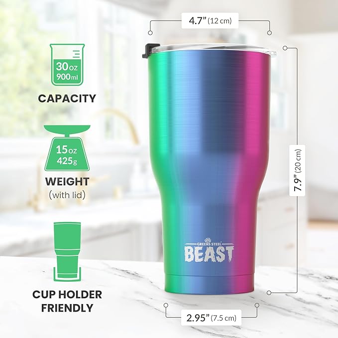 Beast 30 oz Tumbler Stainless Steel Vacuum Insulated Coffee Ice Cup Double Wall Travel Flask (Rainbow)