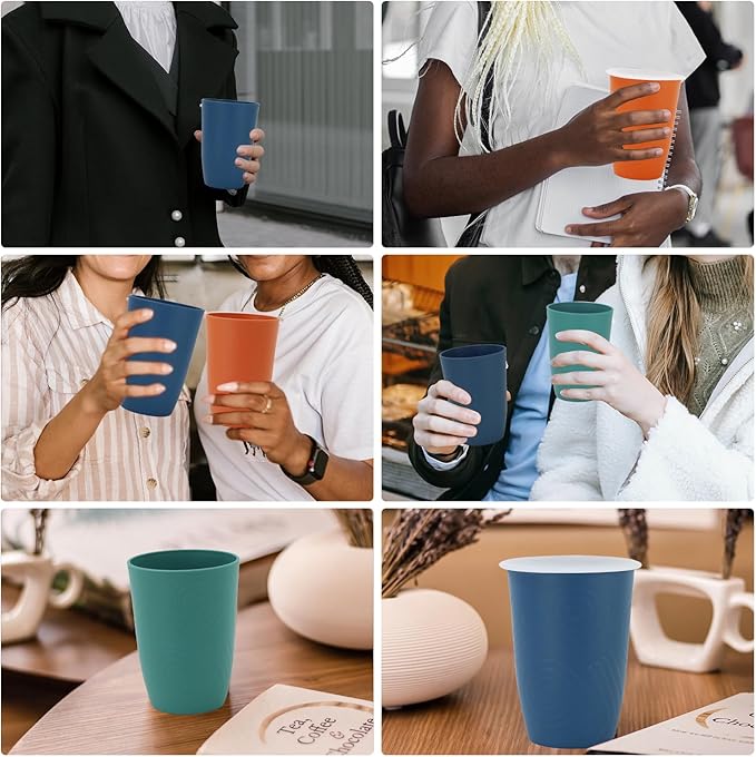 Wrova Wheat Straw Cups with Silicone Covers 16oz Set of 6 - Alternative Plastic Cups Microwave & Dishwasher Safe - Plastic Drinking Cups Unbreakable for Kids