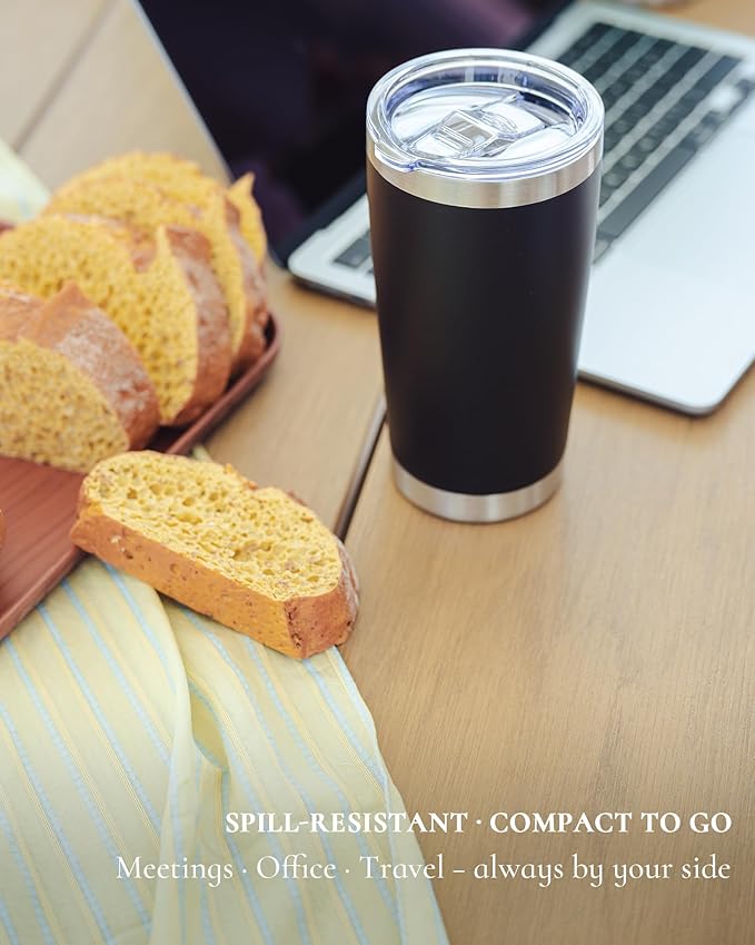 Travel Coffee Tumbler 20oz, 12 Pack Leakproof Travel Coffee Mug with Lid and Straw, Stainless Steel Double Wall Vacuum Insulated Tumbler for Hot/Iced Drinks (Textured Matte, Black)