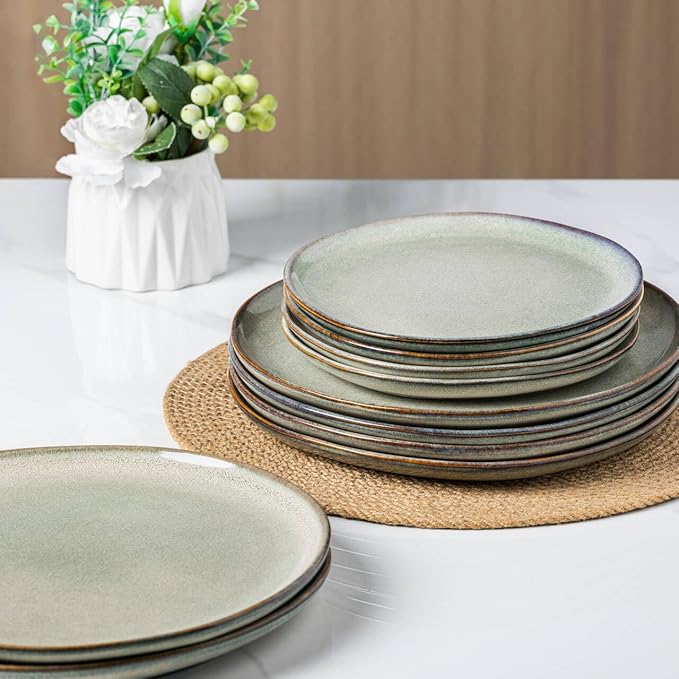 AmorArc Ceramic Dinnerware Sets of 8,Handmade Reactive Stoneware Glaze Plates and Bowls Sets,Highly Scratch Resistant | Dishwasher & Microwave Safe,Service for 8 Dishes Set (24pc)