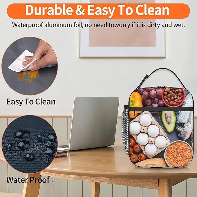 American Football Lunch Box for Athletics Lovers, Tote Bag with Fire Ball Print, Insulated Lunchbox Gifts, Reusable Cooler Lunchboxes for Sport, Office, School, Picnic, Travel