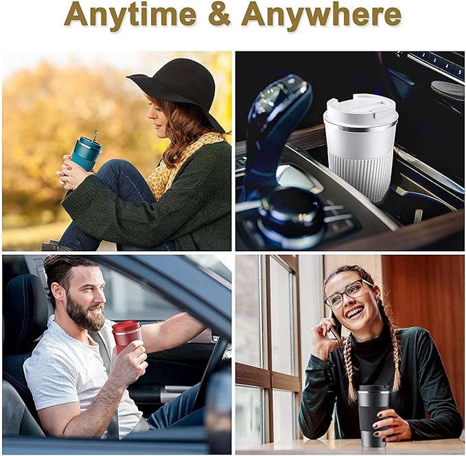 Travel Coffee Mug Spill Proof Leakproof 16 oz Insulated Coffee Mug with Screw Lid, Stainless Steel Vacuum Tumbler Reusable Thermal Coffee Cup to go for Hot and Cold Drinks -510ml, White