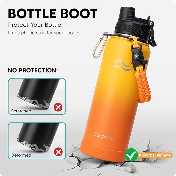 [2-IN-1 LID] Insulated Water Bottle with Silicone Boot (36hrs Cold/18hrs Hot) - DIY Stickers, Leakproof, BPA Free, 40 oz