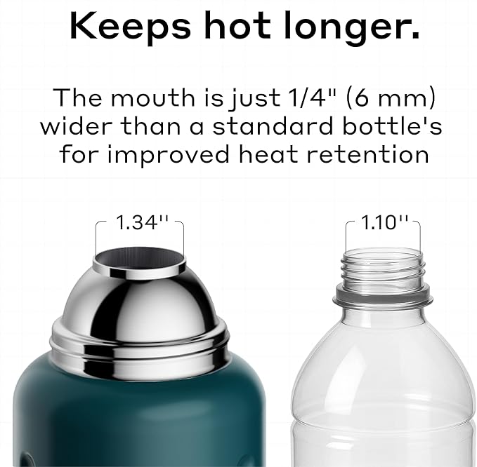 BOBBER 34 oz Stainless Steel Travel Thermos for Hot and Cold Drinks – Dishwasher Safe Metal Water Bottle with Cup Lid – Keeps Hot for 48 Hours – BPA-Free, Vacuum Insulated (Deep Teal)