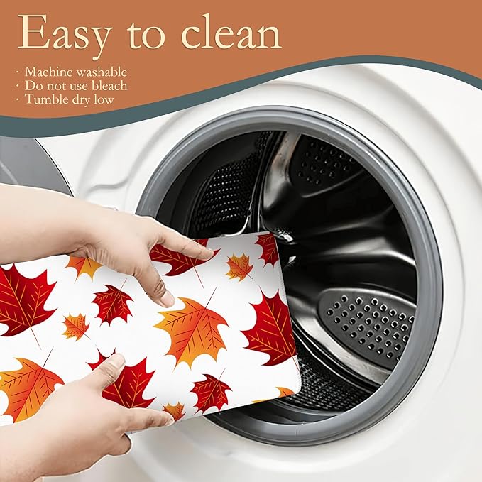 Autumn Maple Leaves Dish Drying Rack Mat for Kitchen Counter, Dish Drying Pad Absorbent Reversible Microfiber Protector for Coffee Bar Sink Countertops 18x24 Inch