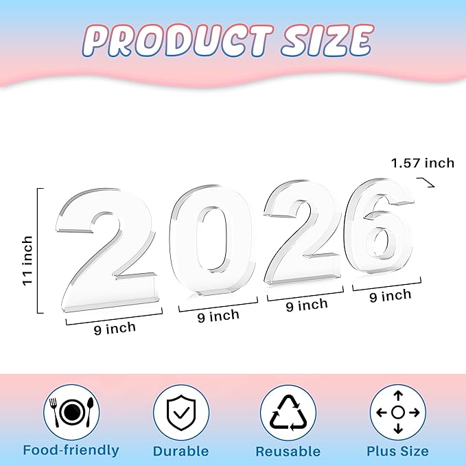 4Pcs Acrylic 2026 Charcuterie Board, 11” Reusable Fillable Number Plates for Cake Candy Dessert, Food Serving Tray for Christmas New Year Graduation Anniversary Party Decoration