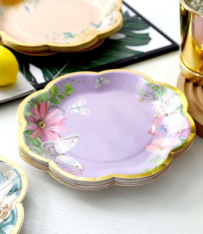 Winoo Design Floral Paper Plates - 48 PK - 9 Inch Flower Party Plates Floral Disposable Plates for Tea Party Baby Shower Brial Shower Birthday Wedding