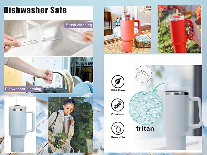 Straws for Stanley 40 oz Cup, Replacement Straw and Straw Topper for Stanley Cup 40oz, Spill Proof Straw Stopper, 6 Reusable Straws Leakproof Straw Cap Accessories for Stanley Cup, Clear