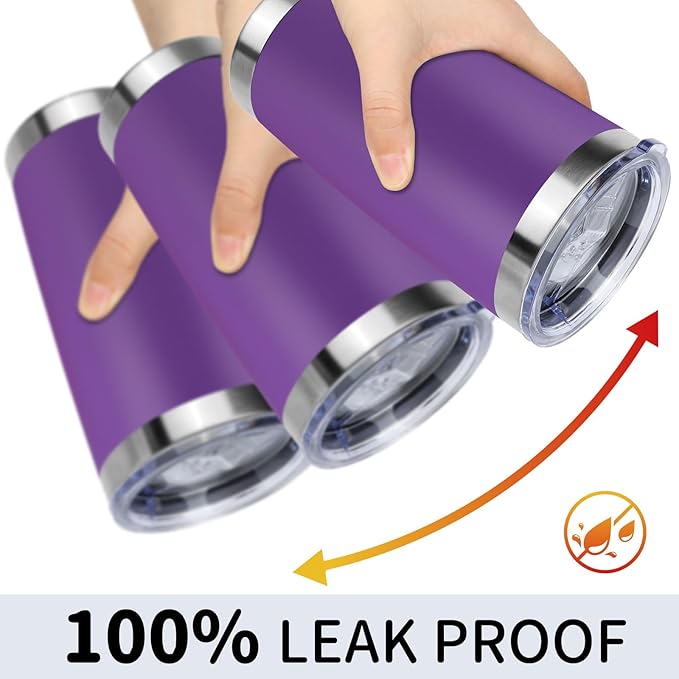 20oz Stainless Steel Tumbler Bulk with Lid, Travel Mug - Double Wall Vacuum Powder Coated Cup - Purple, 6 Pack