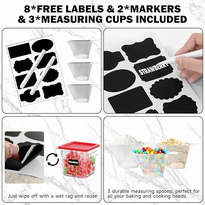 4QT NSF Food Storage Containers: 8 PCS [Food Grade][Hot&Cold Resistant] Commercial Clear Square Food Storage Containers with Scales Handles for Home Restaurant Kitchen Proof Dough (Red)