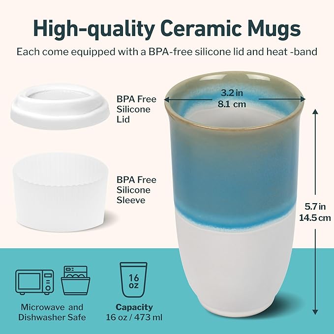 Travel Coffee Tumbler – Travel Mug - On the Go Coffee Mug – Microwave & Dishwasher Safe Green CoffeeTumbler - Gifts For Women Men Him Her – 16oz – Lagoon