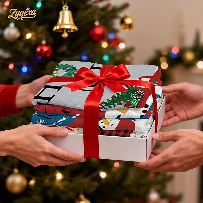 Christmas Kitchen Towels Xmas Decorative Towel - Tea Hand Towel Snowman Truck Towel Absorbent Set with Hanging Loop for Dish Garden Farmhouse Bathroom Holiday Decor, 4 Pcs