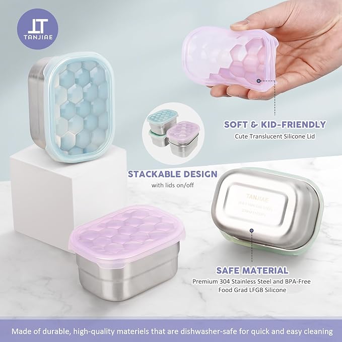 8oz Small (1 CUP) Stainless Steel Snack Containers for Kids and Toddlers (Ages 1-3) | Easy Open Leak Proof Food Containers with Silicone Lids - Perfect Metal Lunch Box for Daycare and School