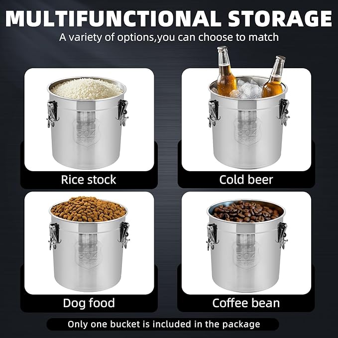 21L/5.5 Gal 304 Stainless Steel Containers with Lids 710 Oz Stainless Steel Airtight Containers with Lids and Lock Hole 304 Airtight Container for Kitchen 304 Stainless Bucket containers