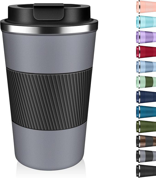 Insulated Coffee Tumbler 17 oz, Stainless Steel Coffee Mug with Lids, Travel Coffee Mug Leak Proof, Double Wall Vacuum Insulated Reusable Iced Coffee Cup, Keep Drinks Hot and Cold (Gray, 17 Ounces)