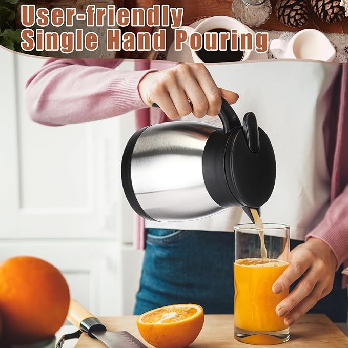 Uiifan 2 Pcs Thermal Coffee Carafe Insulated Stainless Steel Coffee Carafes for Keeping Hot and Cold Double Walled Vacuum Thermal Pot Flask with Brush for Water Milk Tea Home and Office(Silver,17oz)