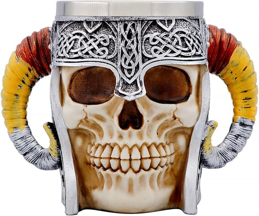18oz Gift Horn Skull Beer Mug Stainless Steel Large Coffee Cup Norse Gothic Decor Viking Festival Gift GOT Pirate Decor