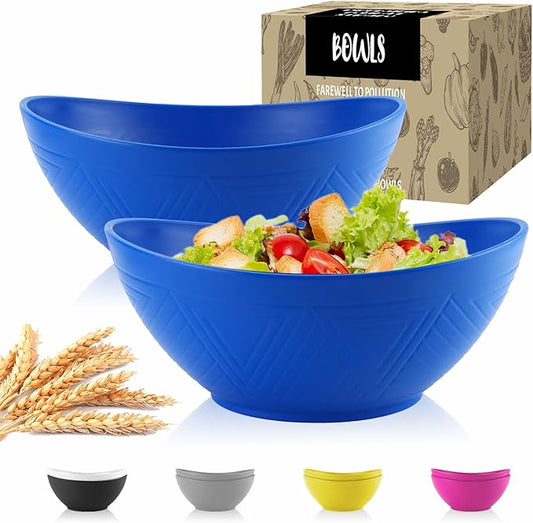 Wrova Large Wheat Straw Bowls,Big Salad Bowls set of 2,Unbreakable Serving Bowls Microwave & Dishwasher Safe, Alternative for Plastic Bowl Sets for Kitchen.Blue