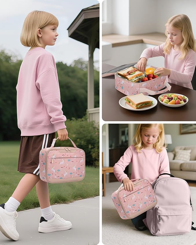 Tuwubi Kids Lunch Bag Insulated Lunch Box for Kids Small Lunch Bag for Boys/Girls Durable Lunchbox for School,Pink Unicorn 10-Can(5L)