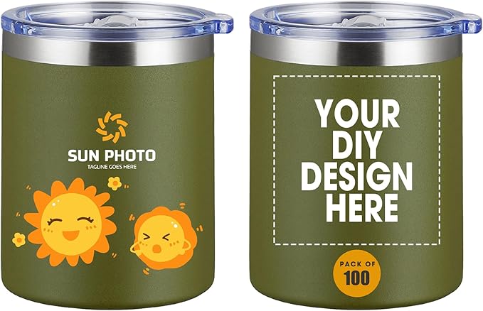 Personalized Custom Tumbler Print in USA 12oz 100Pcs Stainless Steel Travel Coffee Cup with Lid & Straw Double Wall Insulated Mug With Colorful Text Logo Photo