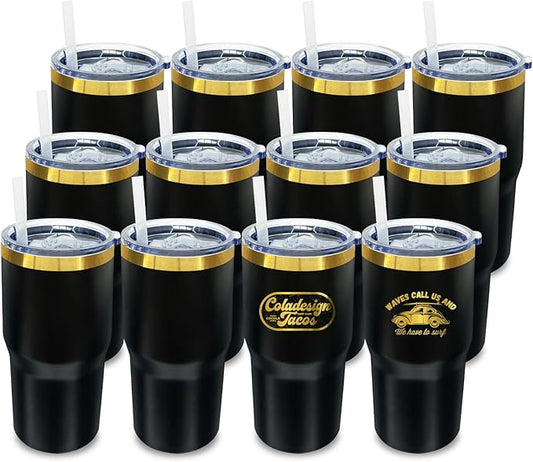 20 oz Tumbler Bulk 12 Pack Stainless Steel Tumblers with Lids and Straws, Double Wall Vacuum Insulated Travel Coffee Mug for Laser Engrave, Powder Coated Cups for Hot and Cold Drinks (Black,12 pack)