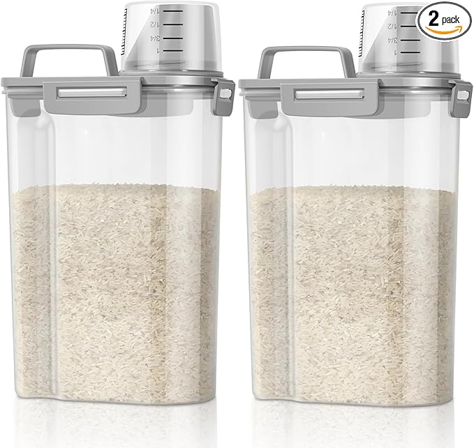 TBMax Rice Container 2 Pack 5 Lbs, Small Pet Dog Cat Food Container Dispenser, Kitchen Cereal Storage Container with Cup, Perfect for Daily Use, Travel, and Portion Control