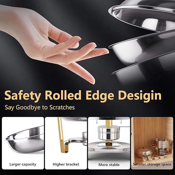 Chafing Dishes for Buffet 4 Pack, 5QT Food Warmers for Parties Buffet, Christmas Gatherings [Gold and Silver Colors High Roof] Stainless Steel Round Chafing Dish Buffet Set,Buffet Servers and Warmers