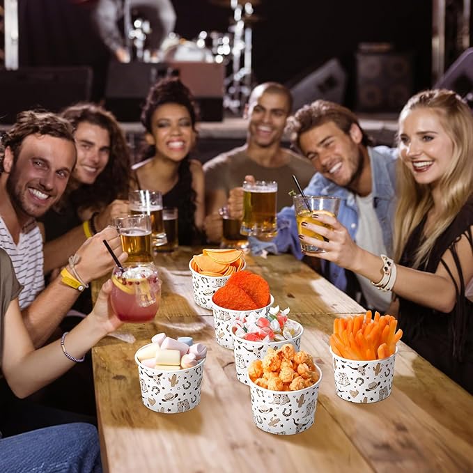 50 Pack Western Cowboy Ice Cream Cups 9 oz Brown Cowboy Boot Disposable Dessert Bowls Paper Soup Bowls for Hot or Cold Food for Western Boho Preppy Wild West Birthday Baby Shower Party