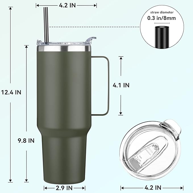 HASLE OUTFITTERS 40 oz Stainless Steel Tumbler with Handle, Vacuum Insulated Tumblers Bulk, Reusable Double Wall Travel Coffee Mug, Durable Powder Coated Water Bottles(Army Green, 4)