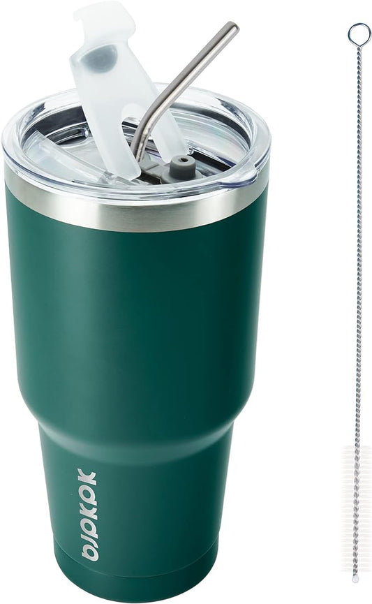 BJPKPK 30oz Tumbler with Lids and Straws, Stainless Steel Vacuum Insulated Coffee Tumblers, Insulated Travel Mug Water Cup with Leakproof Lid,Army Green