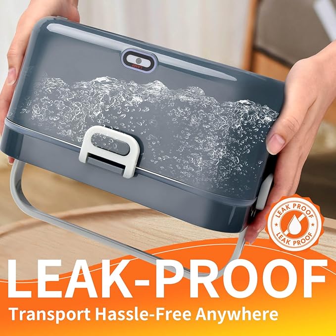 Aotto Electric Lunch Box 2L, 90W Fast Heating (12V/24V/110V) Heated Portable Food Warmer for Car/Truck/Office – Stainless Steel Container, Insulated Carry Bag – Ideal for Adults, Men, Women, Grey