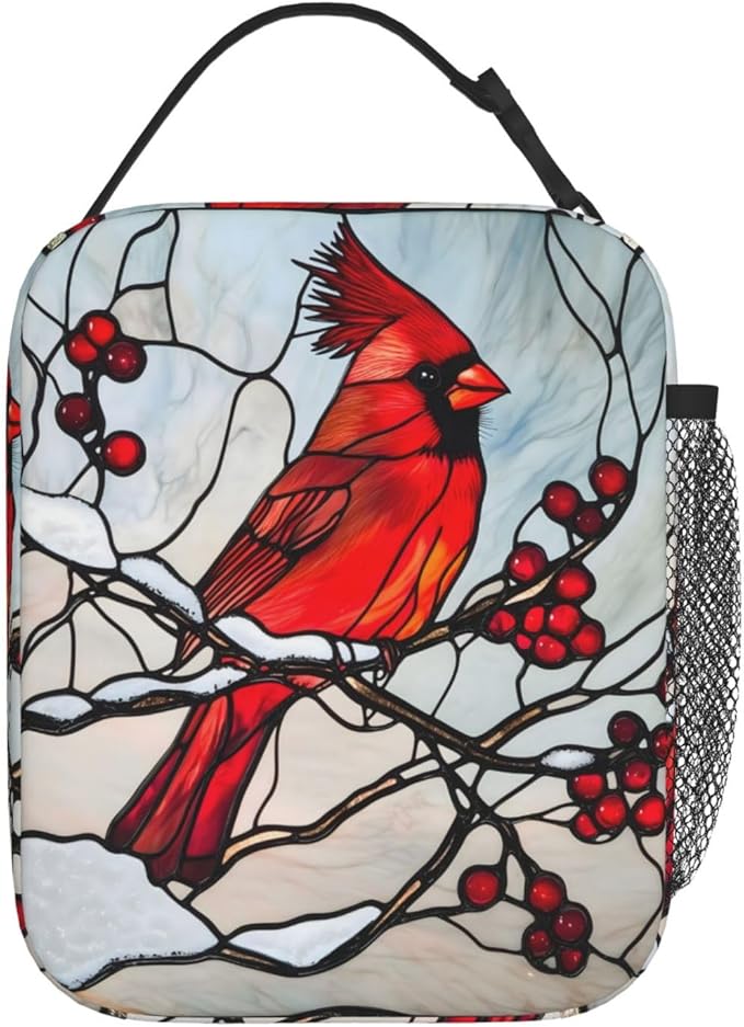 Cardinal Stained Glass Lunch Box for Women Men, Insulated Lunch Box, Reusable Lunch Bag for Office, Work, Picnic, Travel