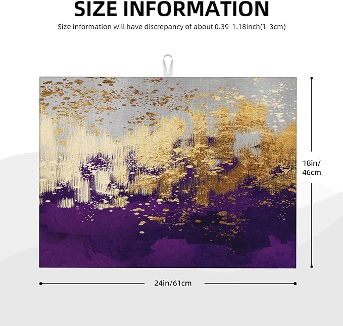 Purple Gold Abstract Art Dish Drying Mat for Kitchen Counter, 18" x 24" Absorbent Microfiber Drying Pad for Dishes, Decorative Kitchen Mat for Sink Area & Coffee Bar, Foldable Reversible Purple Decor