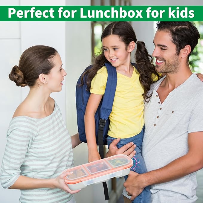 Stainless Steel Snack Containers, 3-Compartment Metal Snackle Box for Kids & Adults, Clear Reusable Condiment Box with Lids, Divided Food Storage Container for School, Work, Home & Travel