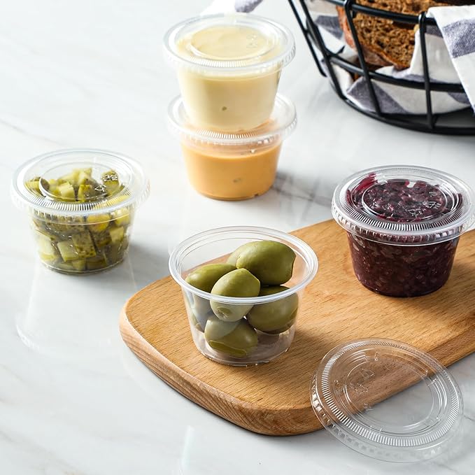 AOZITA 400 Set 5.5 oz Portion Cups, Jello Shot Cups with Lids, Disposable Plastic Condiment Dipping Sauce Cup, Small Containers for Salad Dressing
