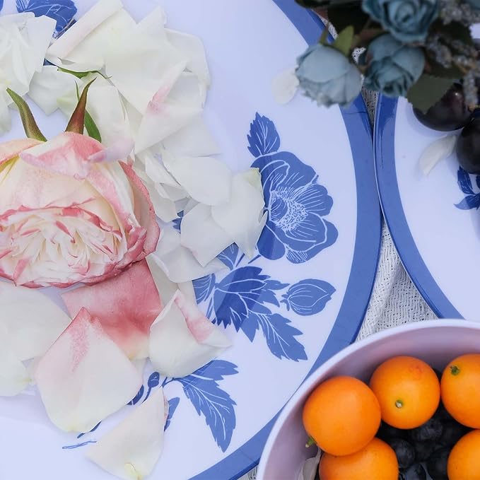 Melamine Dinnerware Set 12-Piece for 4 Dish Set Plates Bowls Unbreakable Dishware for Indoor Outdoor Use Lightweight Durable for Camping Picnics Parties light blue