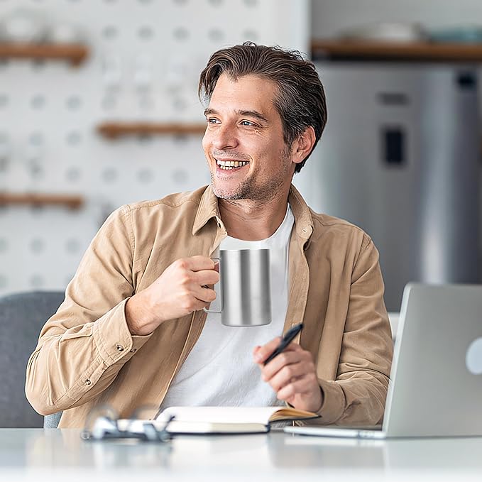 17 oz Stainless Steel Double-Walled Mugs – Insulated Coffee & Tea Cups with Handles and Lids for Camping and Everyday Use – Set of 2