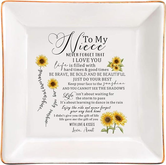 SUNBMO Ceramic Jewelry Dish - Birthday & Christmas Gifts for Niece from Auntie