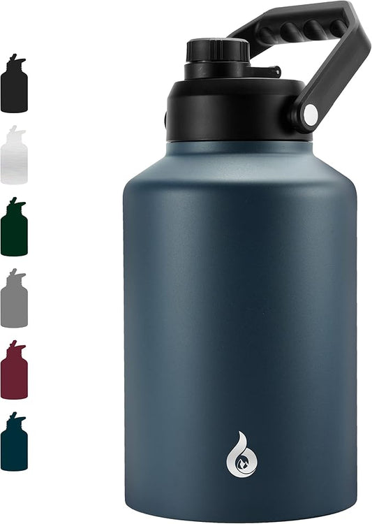 BJPKPK One Gallon(128 oz) Insulated Water Bottle, Dishwasher Safe Stainless Steel Thermo, BPA Free Jug with Ergonomic Handle & Anti-slip Bottom, Large Water Bottle, Navy Blue