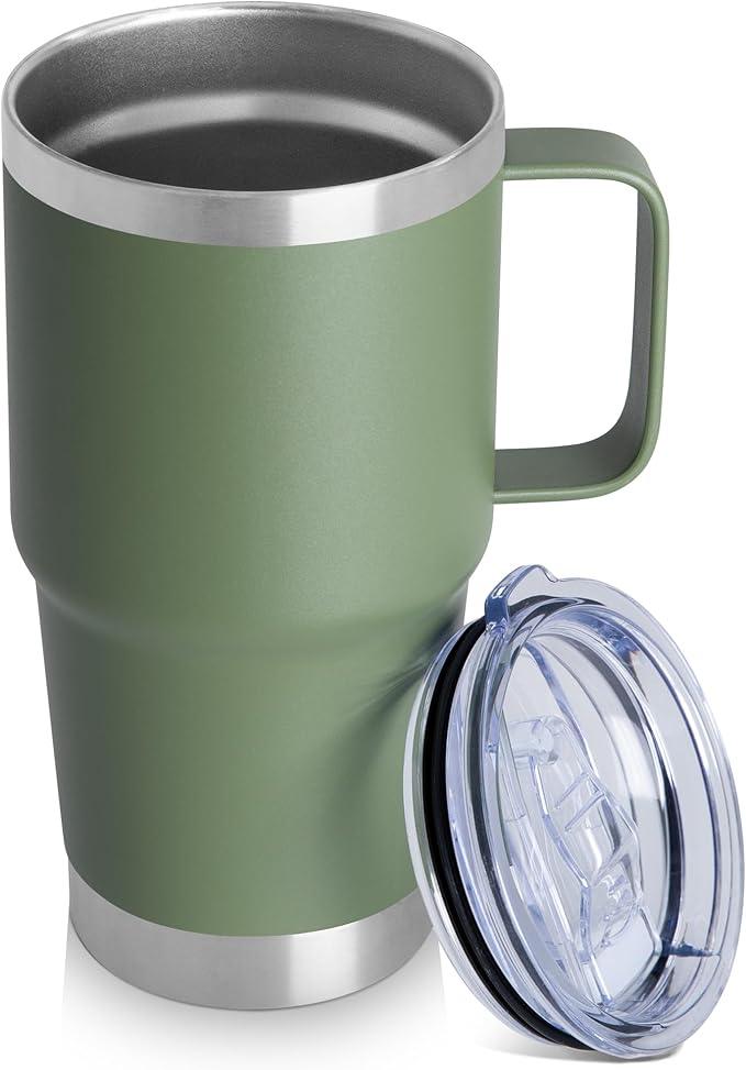 20oz Tumbler with Lid, Stainless Steel Tumbler with Handle, Metal Insulated Travel Coffee Mug with Handle, Double Wall Vacuum Spill Proof Tumbler Cup, Amy Green 1 Pack