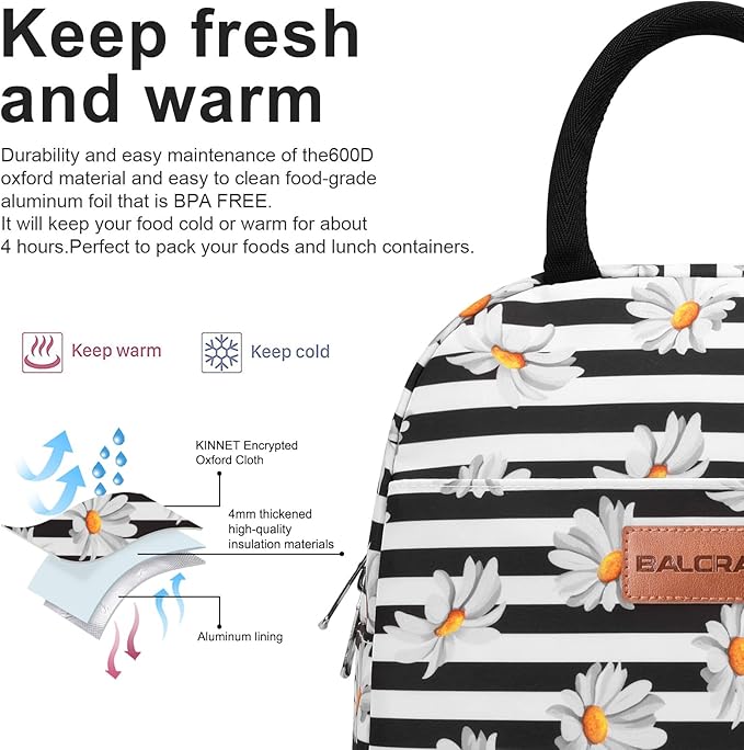 BALORAY Lunch Bag for Women Men Insulated Lunch Box for Adult Reusable Lunch Tote Bag for Work, Picnic, School or Travel