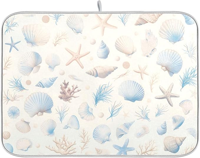 Starfish Corals Shells Dish Drying Mat for Kitchen Counter Super Absorbent Dishes Pad Reversible Microfiber Protector Dish Draining Mats 18x24 inch