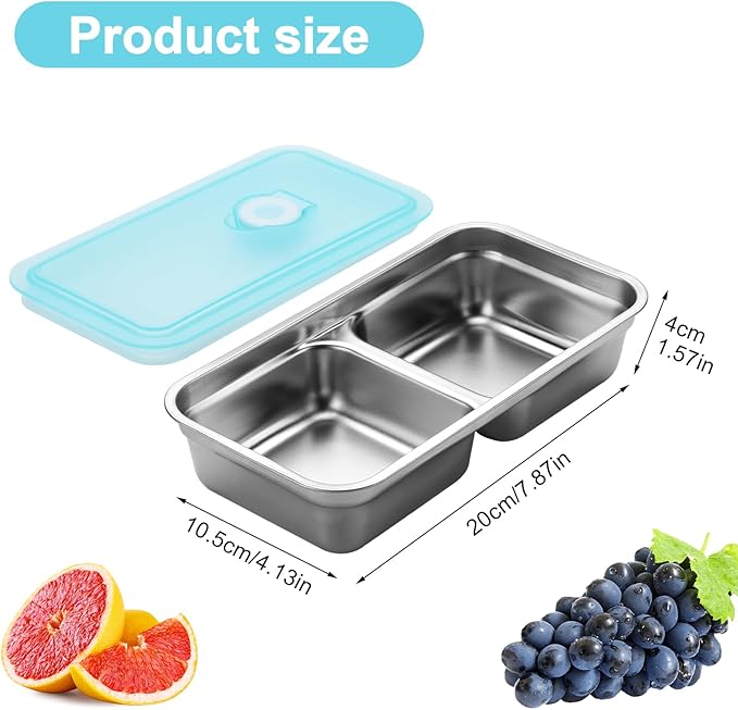 1PCS Stainless Steel Double-Layer Snack Container with Lid Leak-proof design, dishwasher safe Ideal for snacks, dips, takeout, travel, and outdoor camping (2 Compartment)