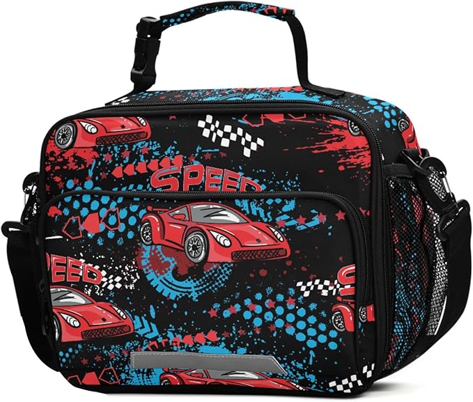 ALAZA Race Car Boys Lunch Box Kids Lunchbox Insulated Reusable Meal Container Lunchbag with Shoulder Strap