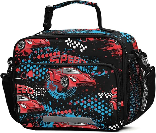 ALAZA Race Car Boys Lunch Box Kids Lunchbox Insulated Reusable Meal Container Lunchbag with Shoulder Strap