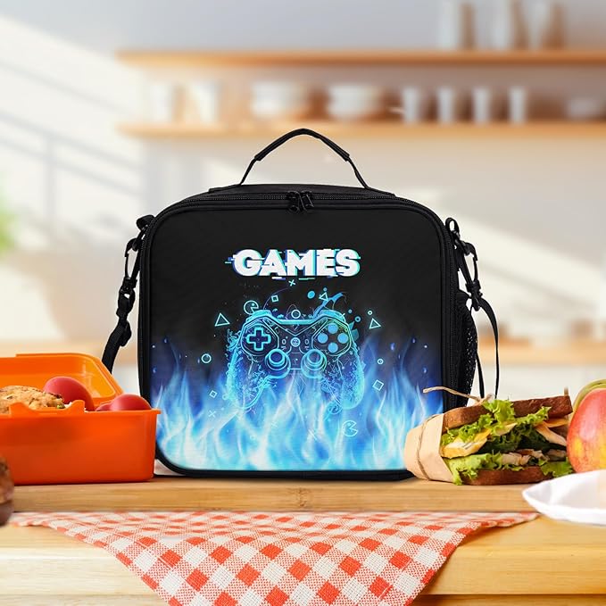 Video Game Lunch Box for Boys Insulated Gamepad Lunch Bag for Kids Reusable Cool Game Gamer Lunchbox Portable Lunch Tote With Adjustable Shoulder Strap for Teens Women Men Work School Travel Picnic