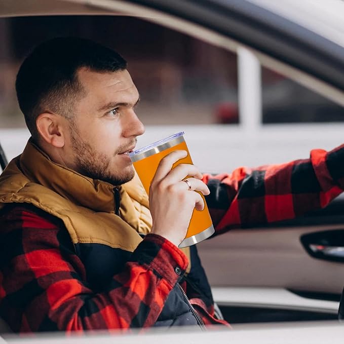 20 oz Tumbler Coffee Tavel Tumblers Bulk with Lid Stainless Steel Double Wall Vacuum Insulated Mug Powder Coated Cups fit Car Cupholder for Hot and Cold - Orange, 4Pack