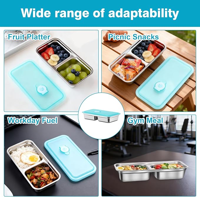 8Pcs Stainless Steel Snack Containers with Lids, Reusable Metal Snack Box for Travel and Outdoor Camping